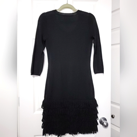 Calvin Klein wool blend black sweater dress looped fringe bottom Small S - Picture 7 of 11